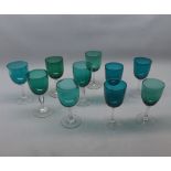 Collection of 19th century turquoise and clear glass small wines of slightly varying designs (21)