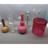 Mixed Lot: glasswares to include satin glass onion formed vase decorated with mesh design, further