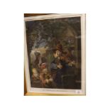 19th century framed coloured print, The Strolling Musicians