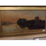 Follower of Boddington, oil on canvas study, 19th century unsigned, Riverside scene, in gilt