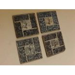 Four late 19th century 6" square tiles, unbranded but with date lozenge to reverse