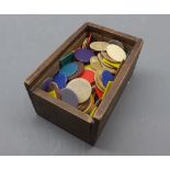 Box containing a large collection of various vintage Counters, to include some bone and ivory