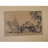 W P Robbins, RE, two dry point etchings, The Old Shouham Cottages 13 x 8.5" , and Farm near Sandwich