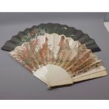 Mixed Lot: two early 20th century decorated fans, one with hardwood mount, the other with bone or