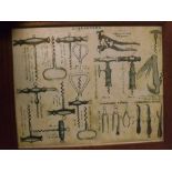 Reproduction advertising print for corkscrews and champagne tools in ribbed oak frame