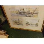 John Clifford, group of framed watercolour studies to include The Harbour Edge, Vauxhall Station,