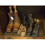 Collection of vintage adult's and children's leather boots and shoes, (5 pairs)