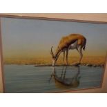 *Peter Jepson (Born 1936, British) A Gazelle Watering Pastel, signed and dated '93 lower right, 15