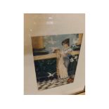 Hugh Trevorai, early 20th century watercolour study, Lady with doves, 13 1/2" wide including frame