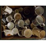 Box: mixed wares to include range of various Royalty mugs, collection of whistle tankards, vintage