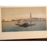 Eugenio Benvenuti, watercolour study, Gondola on river, 15 x 8 ins, framed and glazed