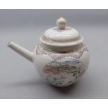 18th Century Chinese Export Teapot, painted in colours with panels of Chinese river scenes, on a