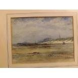 Dinot, framed watercolour study, Coastal scene with sand dunes, 9 x 6 1/2 ins, framed and glazed