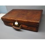 Vintage small leather briefcase, by Finnigan of Manchester with initials HGD to side with decorative