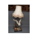 Giuseppe Armani model of a swan with raised wings, modelled as a table lamp, with tasselled shade