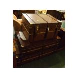 Graduated set of three Maitland-Smith travelling trunks with figured tan leather and beechwood