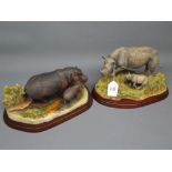 Border Fine Art figures (unboxed and uncertificated): Rhino and baby, model number A5410, together