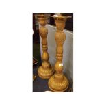 Tall pair of carved beechwood pricket candlesticks, in Rococo style (2)