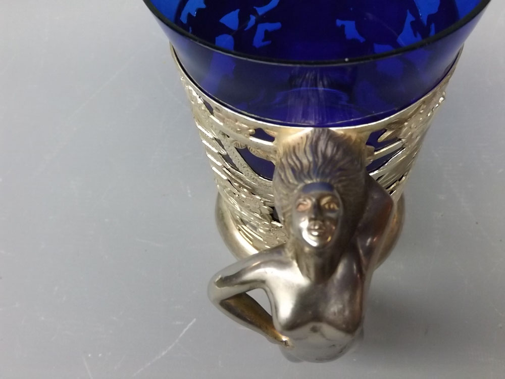 Unusual oriental silvered metal musical tankard, with chinoiserie piercing, nude female figure - Image 2 of 2