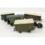 Two boxes mixed 'O' gauge wagons to include Bassett-Lowke and others, assorted covered wagons to