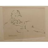 Toni Hayden, signed, ink drawing, Reclining nude, 11 x 15 ins