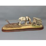 Border Fine Art figures (unboxed and uncertificated): Horse and farmer ploughing having a break,