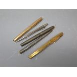 Small collection of Parker rolled gold cased fountain pen; Parker gold plated fountain pen; Sterling