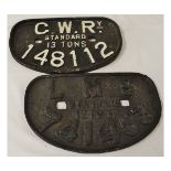 Two D-type wagon plates to include LMS Standard 12 tonne numbered 741453 together with GWR