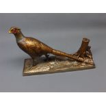 Spelter table lighter, modelled as a cock pheasant, 12" wide x 8" tall