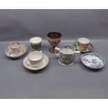 Group containing assorted 18th/19th century English cups and saucers, to include a gilt saucer