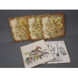 Group of three Victorian floral decorated tiles, and two others (5)