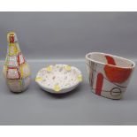 Three Italian Ambone Picasso style pieces to include a bulbous vase, a further ashtray and an oval