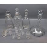 Group of 19th century glass wares to include two square formed cut glass decanters, a further modern