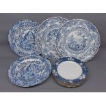 Five Copeland Spode side plates, blue with floral rims, 7 1/2" diameter, together with a pair of