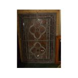 Good quality stained glass window with etched designs, two central floral lozenges, 30 1/2" x 45"