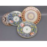 Pair of 19th century floral Coalport dishes together with highly decorated plate with gilded Grecian