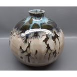 Large Denby bulbous vase designed in a slip glaze, 9" tall x approx 9" diameter