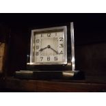 Art Deco square dial and chromium mounted mantel clock, 4" square