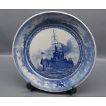 Royal Doulton blue and white plate with blue impressed mark of HMS Lyon 1914-18, Our Glorious Navy