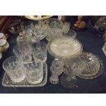 Group containing assorted 20th century glasswares, including a set of 6 cut glass whisky tumblers,