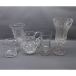 20th century clear glass tankard, together with a further cut glass jug and three various sized