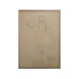 Eva Glyplokbet, signed, pencil drawing of a female nude, together with two antique engravings (3)