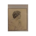 Unsigned, pencil drawing, head and shoulders portrait of a lady, 10 1/2 x 9 ins