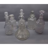 Six 19th/20th century various sized glass decanters and stoppers