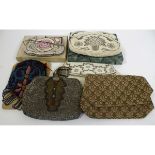 Collection of six early/mid-20th century fabric and beadwork evening bags and purses, two retained