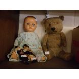 Mixed Lot: a jointed mohair bear together with a plastic doll and two further costume dolls (4)