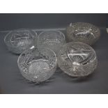 Group of five 20th century cut glass bowls, approx 9" diameter