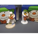 Two boxed and certificated Coalport figures: The Snowman Collection, The Hug and Dancing with