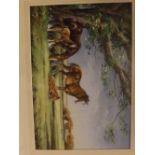 Maurice J Bush, monogrammed, pastel, "Seeking the Shade", 13 x 20 ins