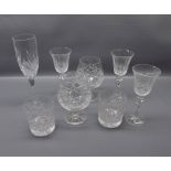 Group: twenty-one clear cut wine glasses comprising set of nine wine glasses, further smaller set of